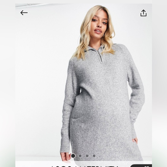 Asos design maternity knit mini dress with zip collar in heather gray - Picture 3 of 8